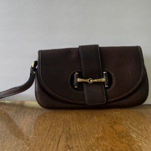ANN TAYLOR Fold Over Wristlet Purse Brown Leather